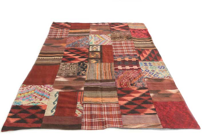 5' 6 x 8' Hand Woven Kilim Patchwork Wool Rug