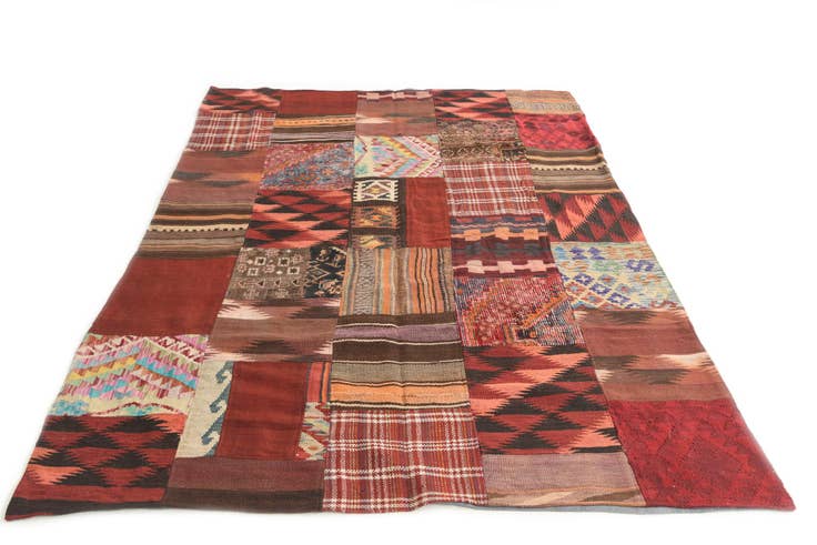Detail image of 5' 6 x 8' Hand Woven Kilim Patchwork Wool Rug