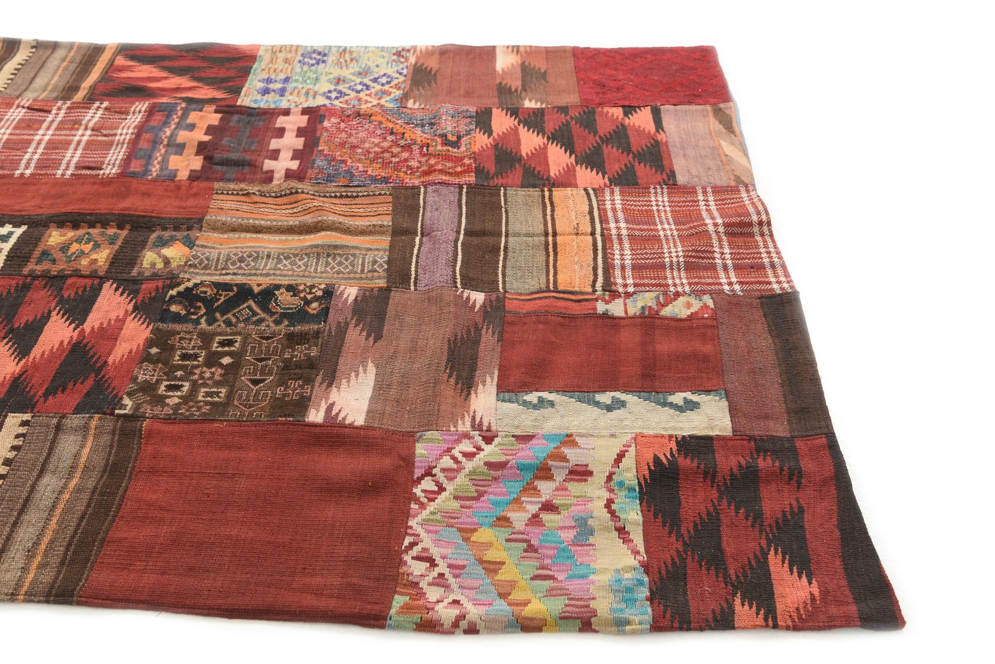 5' 6 x 8' Hand Woven Kilim Patchwork Wool Rug