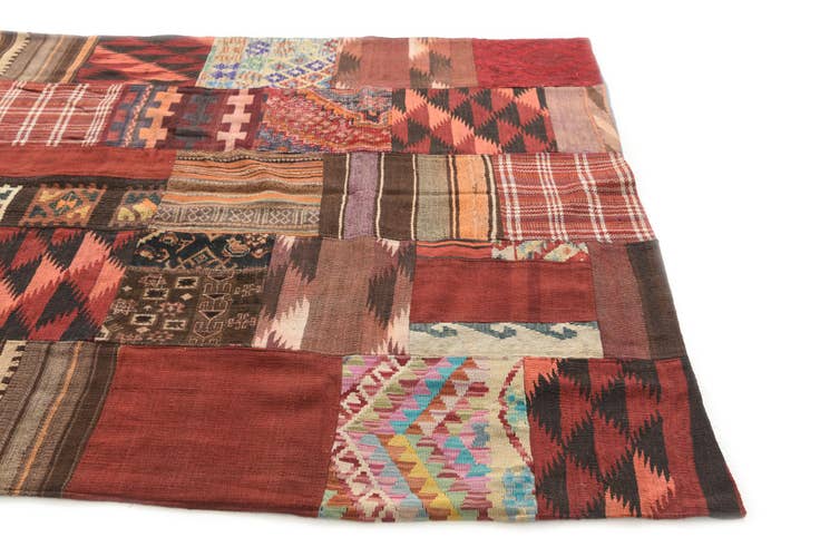 Detail image of 5' 6 x 8' Hand Woven Kilim Patchwork Wool Rug