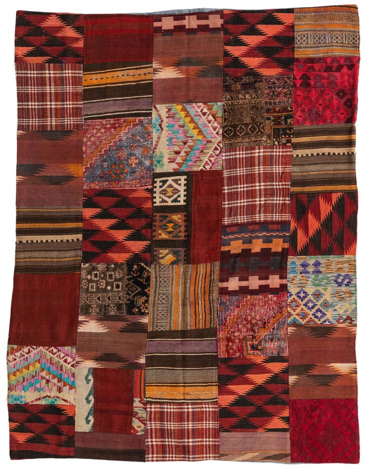 Detail image of 5' 6 x 8' Hand Woven Kilim Patchwork Wool Rug