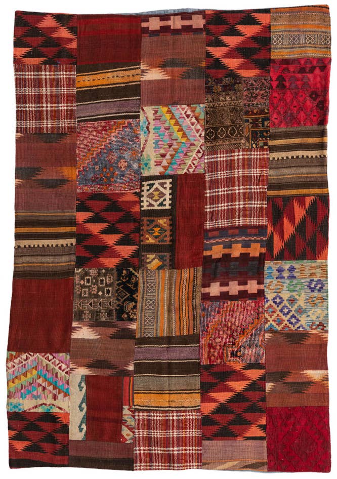 Detail image of 5' 6 x 8' Hand Woven Kilim Patchwork Wool Rug