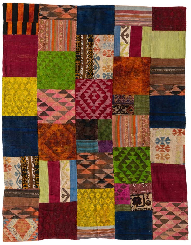 Detail image of 5' 9 x 7' 10 Hand Woven Kilim Patchwork Wool Rug