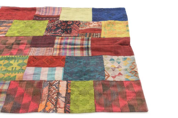 Detail image of 4' 1 x 6' 1 Hand Woven Kilim Patchwork Wool Rug