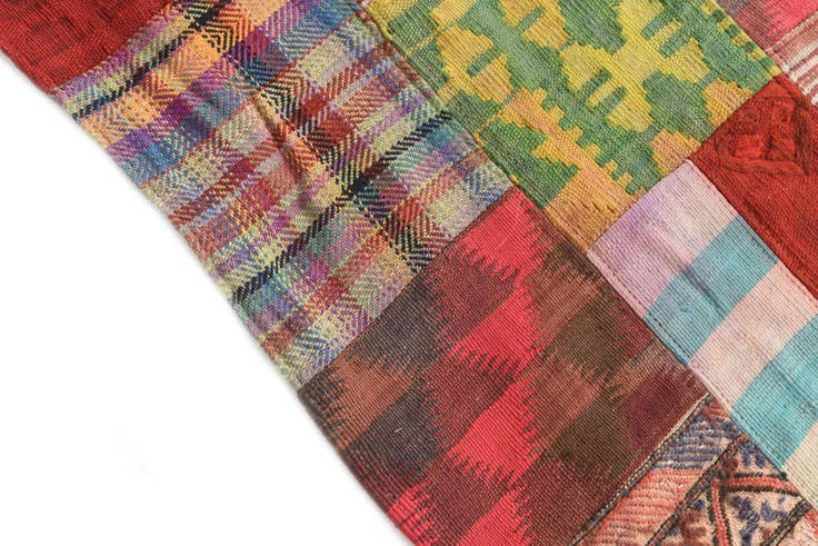 Detail image of 4' 1 x 6' 1 Hand Woven Kilim Patchwork Wool Rug