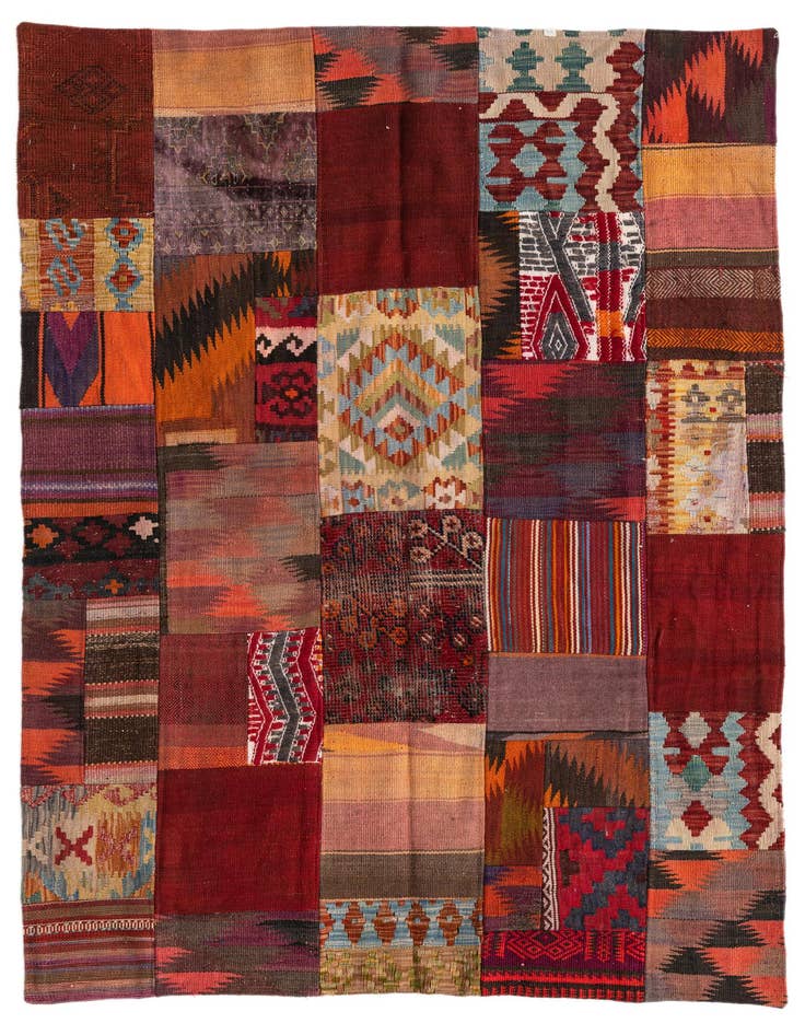 Detail image of 4' 2 x 6' Hand Woven Kilim Patchwork Wool Rug