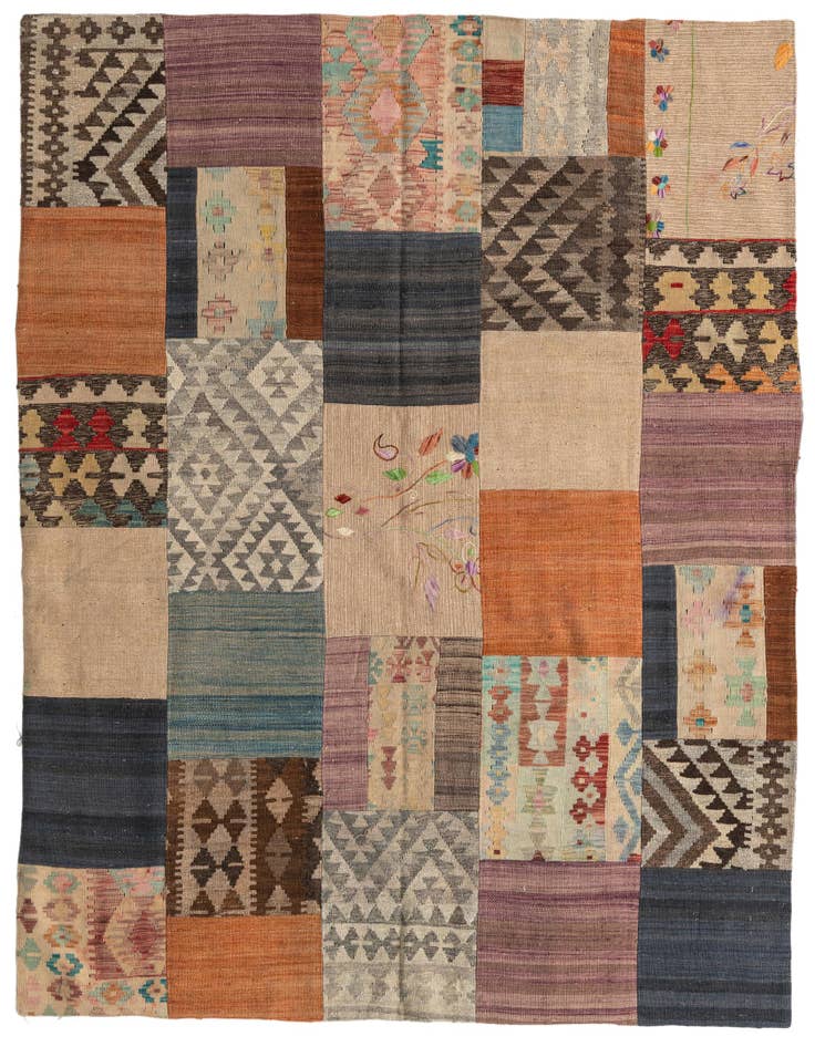 Detail image of 6' 2 x 7' 4 Hand Woven Kilim Patchwork Wool Rug