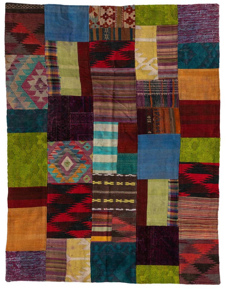 Detail image of 4' x 5' 10 Hand Woven Kilim Patchwork Wool Rug