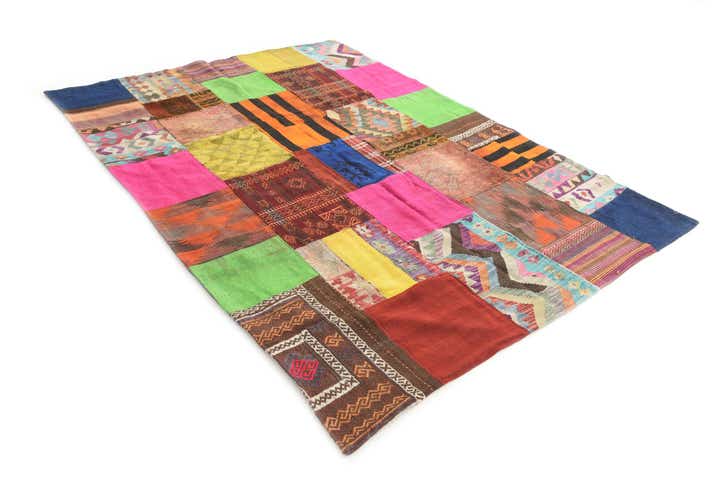 5' 6 x 7' 10 Hand Woven Kilim Patchwork Wool Rug