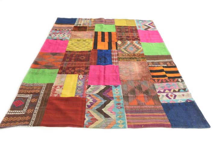 5' 6 x 7' 10 Hand Woven Kilim Patchwork Wool Rug