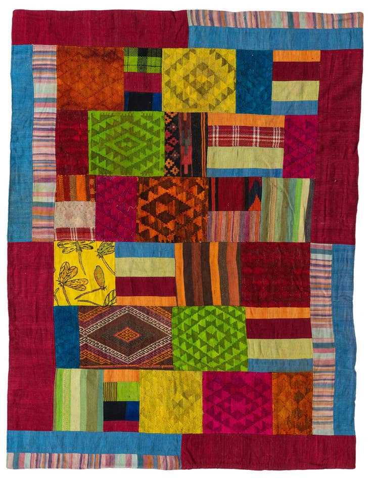 Detail image of 5' 3 x 8' 3 Hand Woven Kilim Patchwork Wool Rug