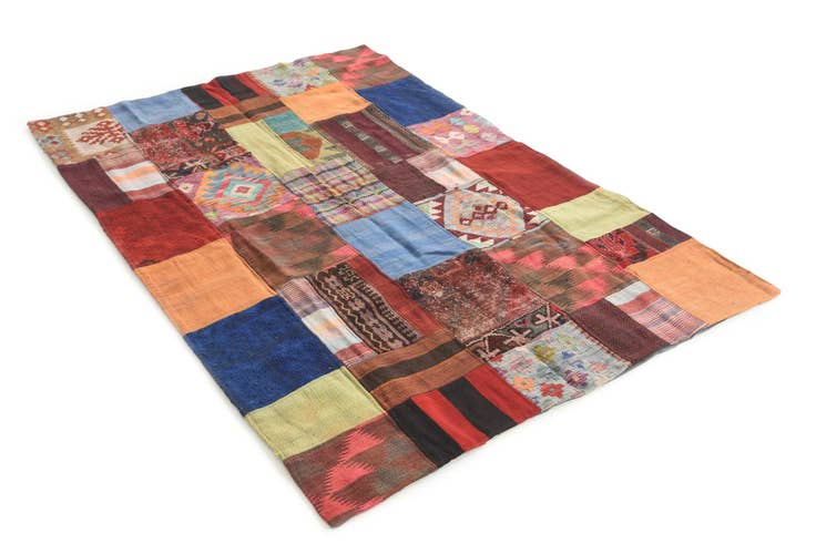 Detail image of 4' 1 x 6' Hand Woven Kilim Patchwork Wool Rug