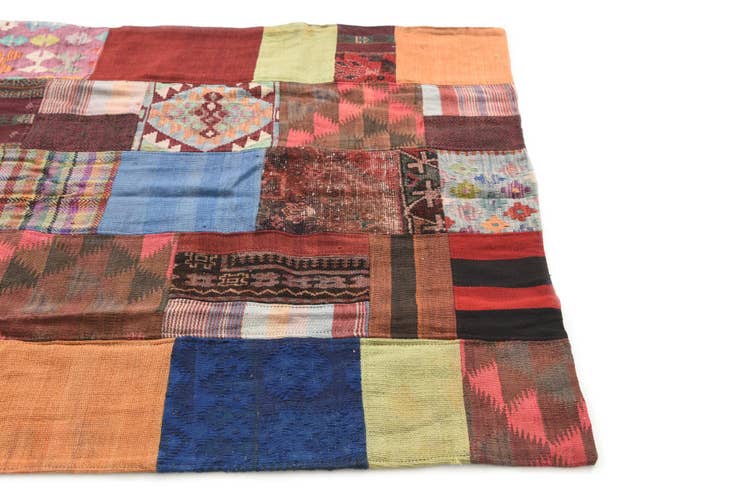 Detail image of 4' 1 x 6' Hand Woven Kilim Patchwork Wool Rug