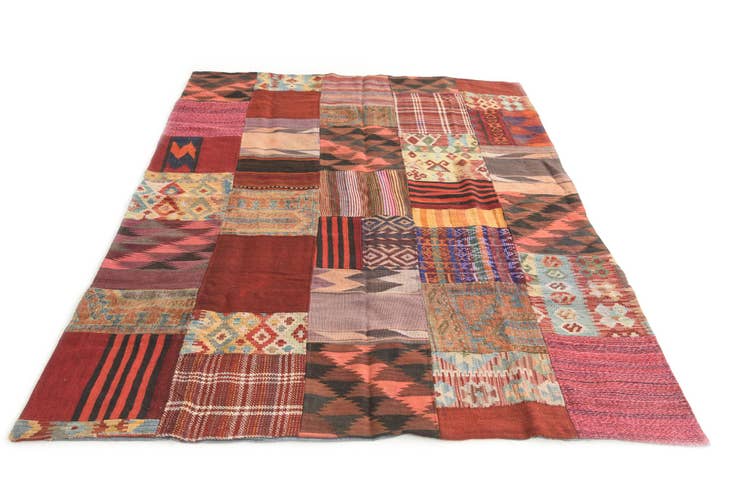 Detail image of 5' x 6' 7 Hand Woven Kilim Patchwork Wool Rug
