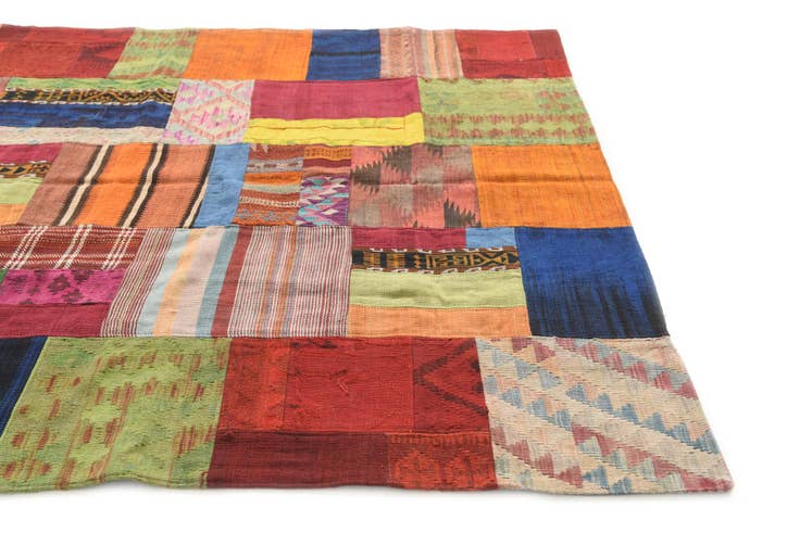 Detail image of 5' 8 x 7' 8 Hand Woven Kilim Patchwork Wool Rug