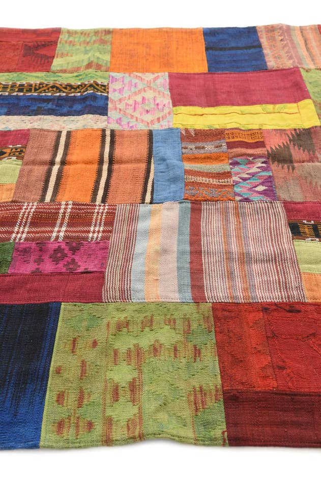Detail image of 5' 8 x 7' 8 Hand Woven Kilim Patchwork Wool Rug