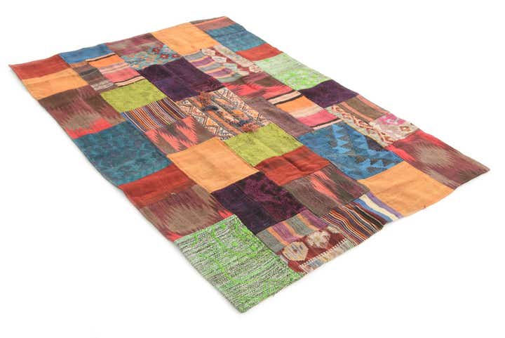 4' 1 x 5' 9 Hand Woven Kilim Patchwork Wool Rug