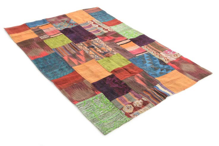 Detail image of 4' 1 x 5' 9 Hand Woven Kilim Patchwork Wool Rug