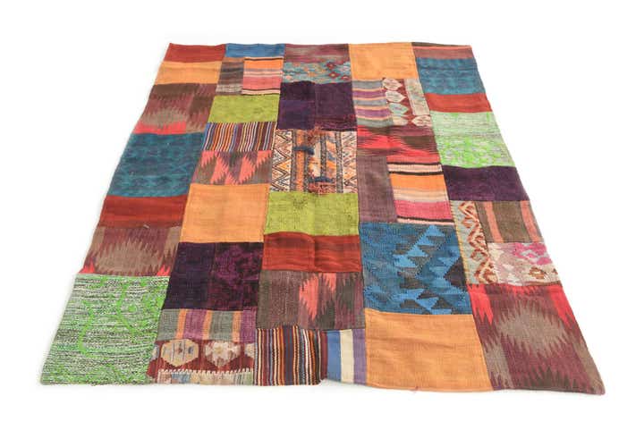 4' 1 x 5' 9 Hand Woven Kilim Patchwork Wool Rug