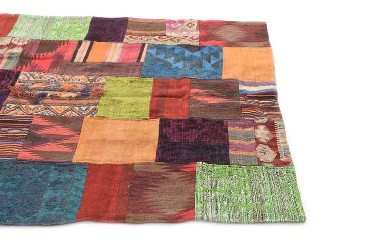4' 1 x 5' 9 Hand Woven Kilim Patchwork Wool Rug
