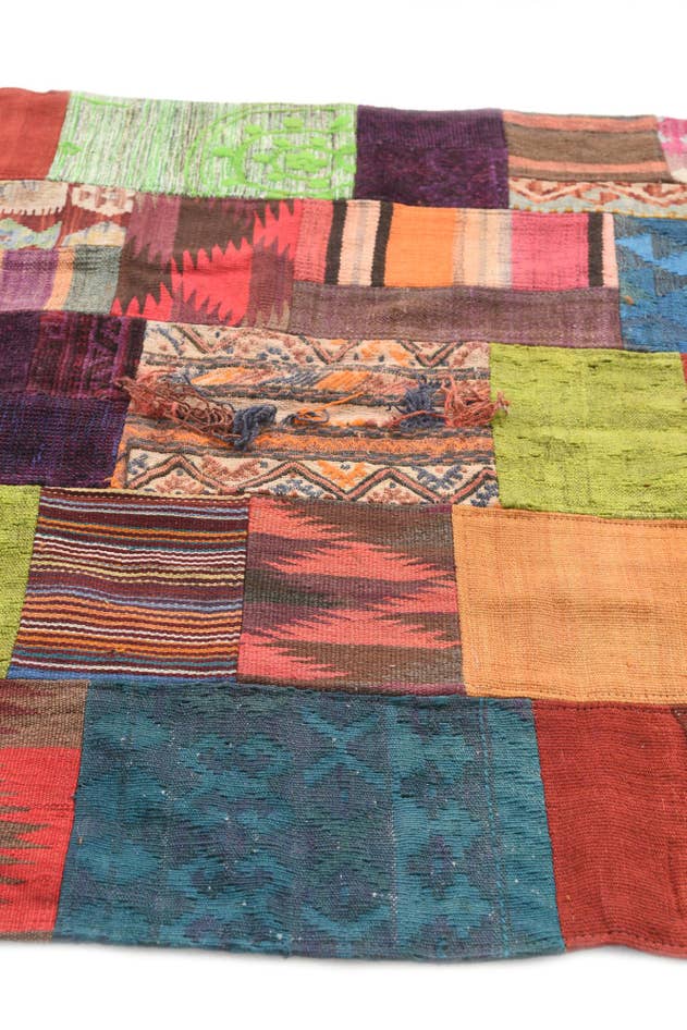 Detail image of 4' 1 x 5' 9 Hand Woven Kilim Patchwork Wool Rug