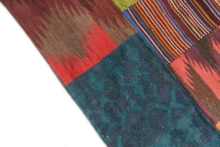 Detail image of 4' 1 x 5' 9 Hand Woven Kilim Patchwork Wool Rug