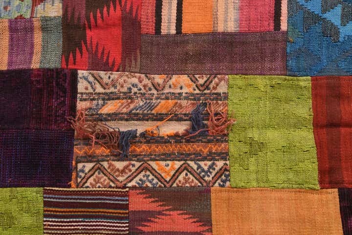 4' 1 x 5' 9 Hand Woven Kilim Patchwork Wool Rug