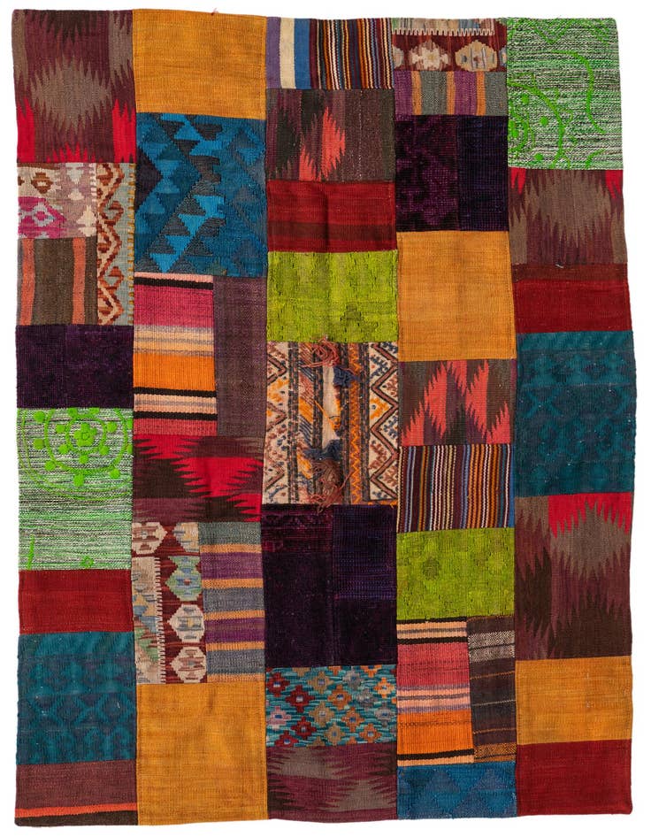 Detail image of 4' 1 x 5' 9 Hand Woven Kilim Patchwork Wool Rug