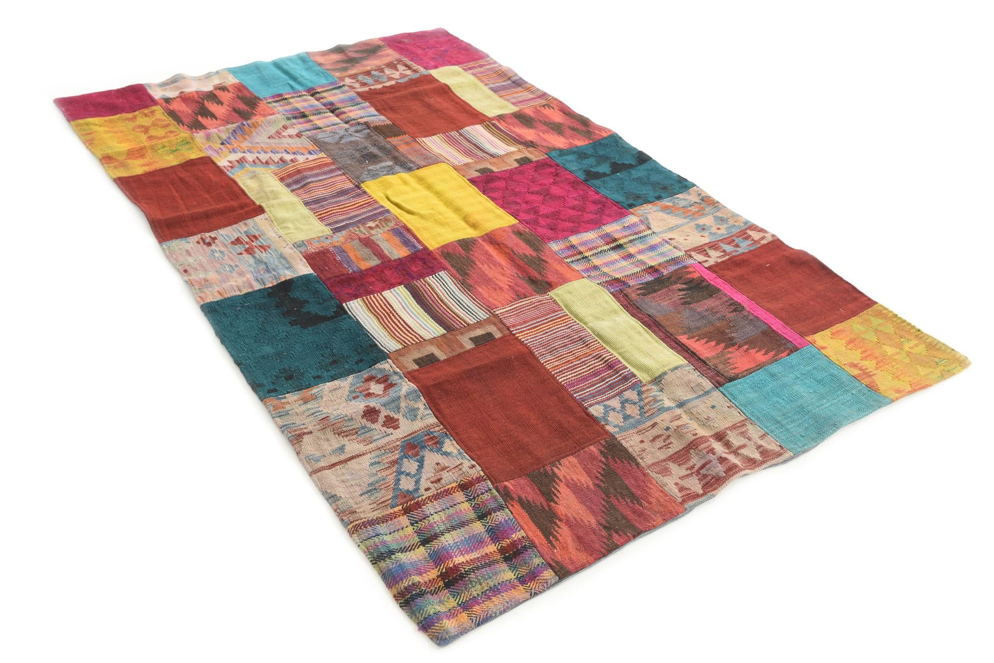 4' 5 x 7' Hand Woven Kilim Patchwork Wool Rug