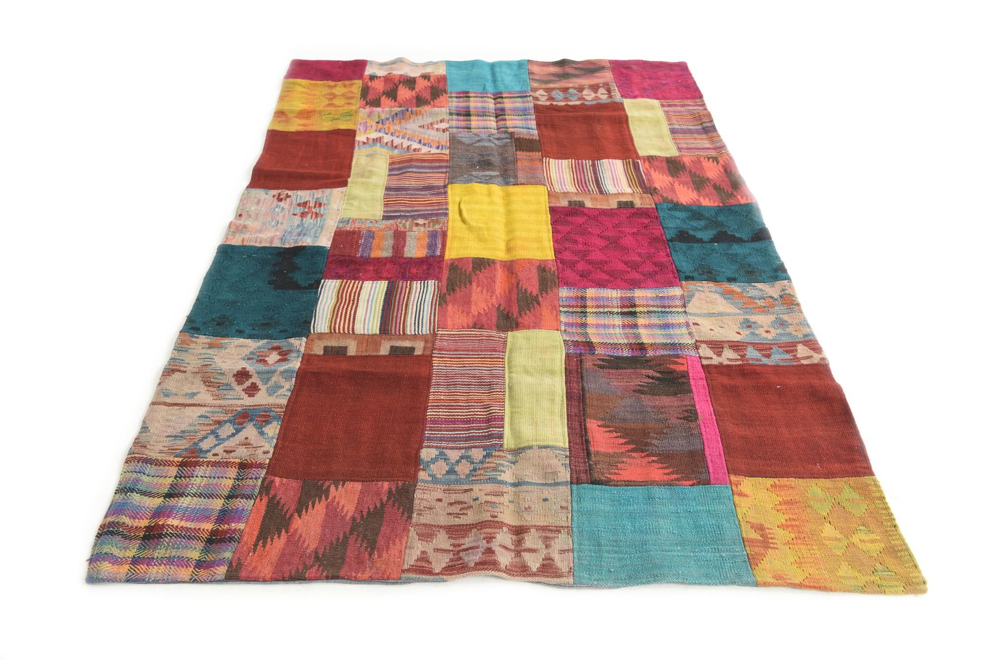 4' 5 x 7' Hand Woven Kilim Patchwork Wool Rug