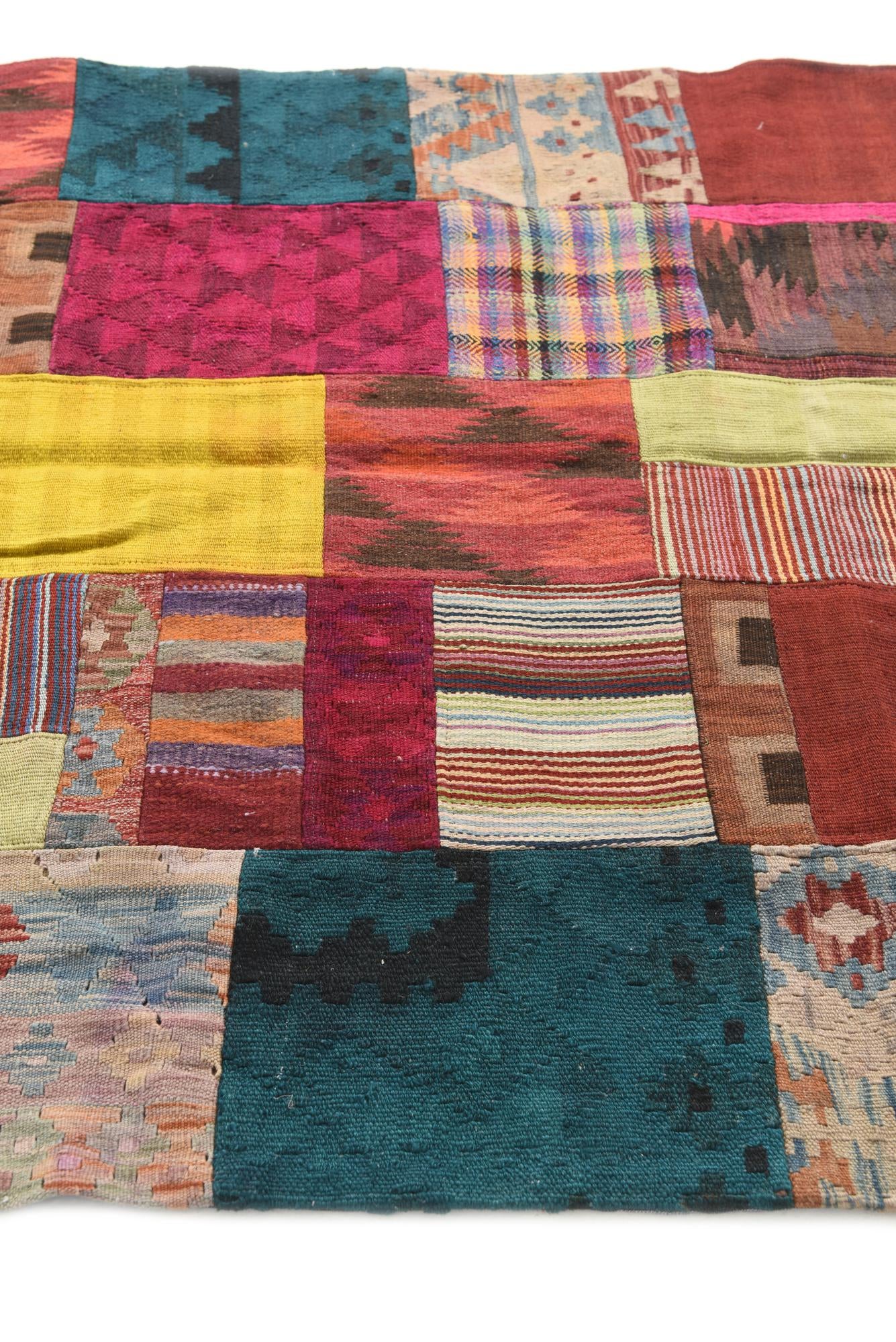 4' 5 x 7' Hand Woven Kilim Patchwork Wool Rug