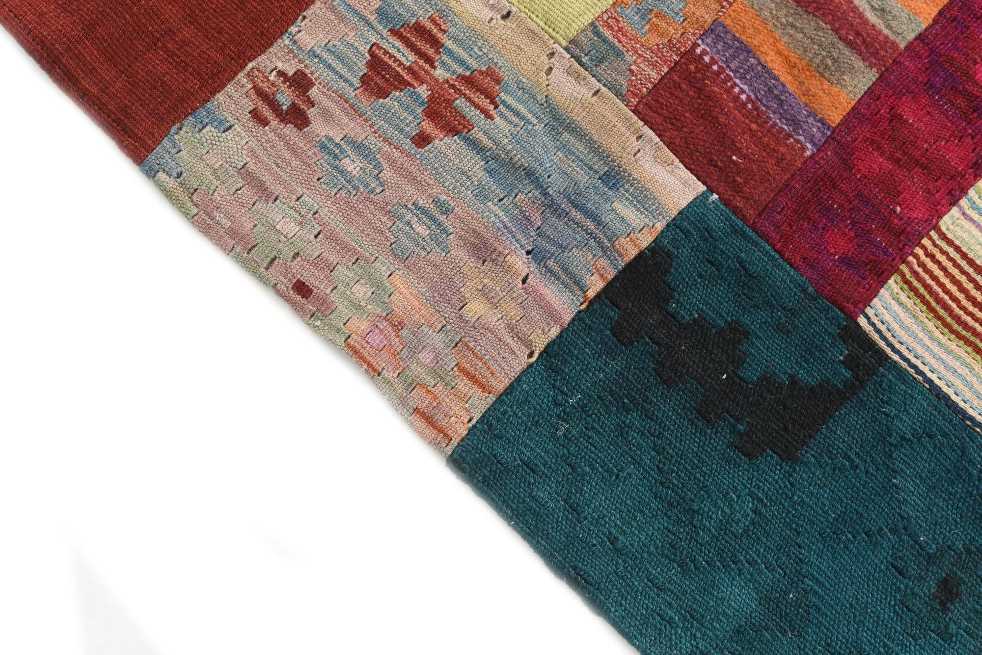 4' 5 x 7' Hand Woven Kilim Patchwork Wool Rug