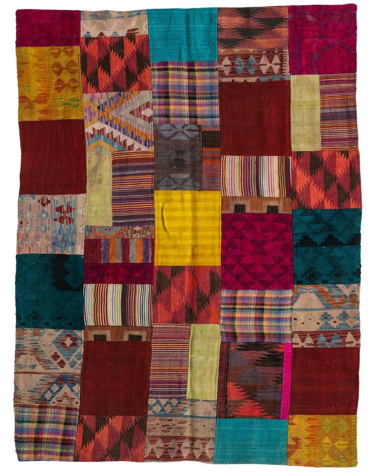 Detail image of 4' 5 x 7' Hand Woven Kilim Patchwork Wool Rug