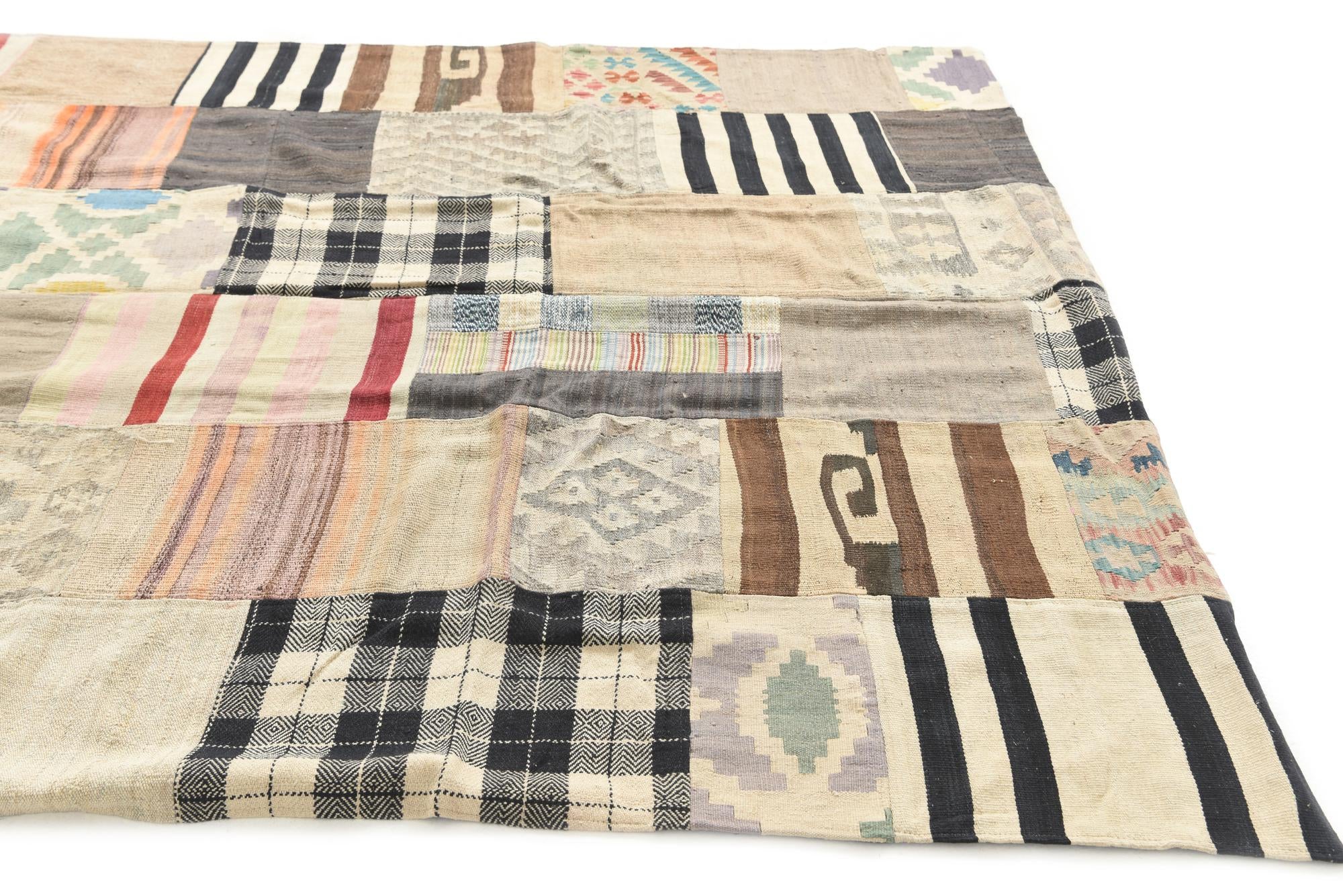 6' 7 x 9' 7 Hand Woven Kilim Patchwork Wool Rug