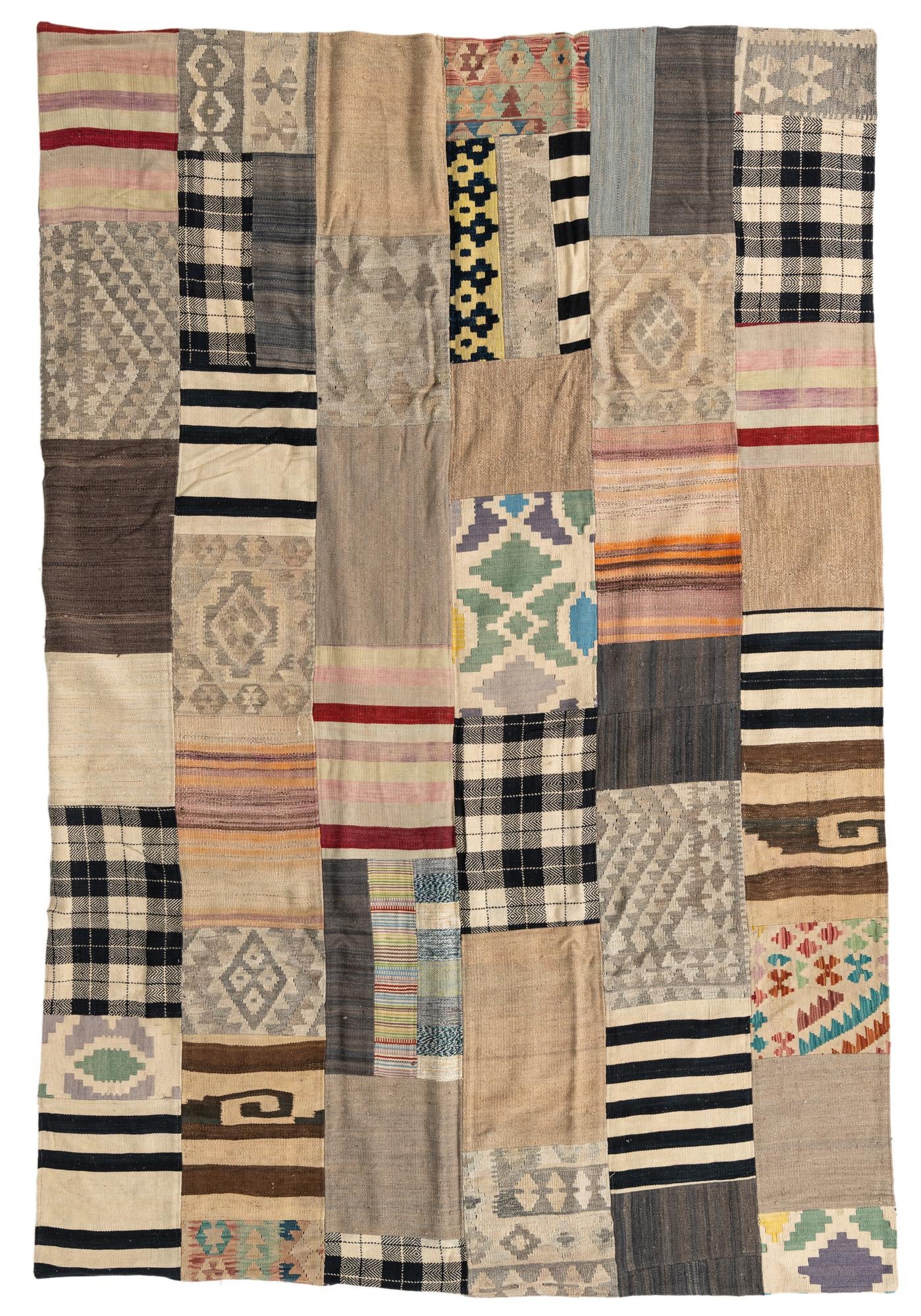 6' 7 x 9' 7 Hand Woven Kilim Patchwork Wool Rug