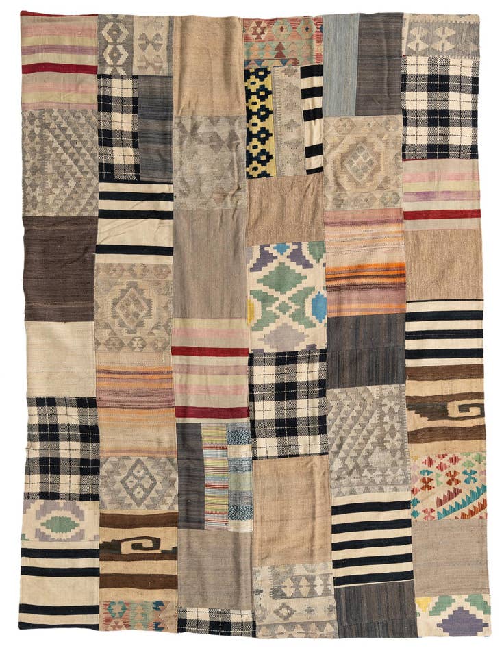 Detail image of 6' 7 x 9' 7 Hand Woven Kilim Patchwork Wool Rug