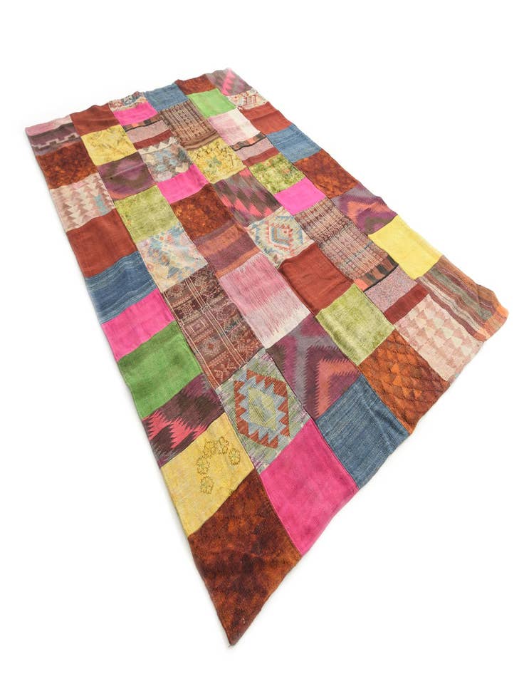 Detail image of 6' 6 x 9' 10 Hand Woven Kilim Patchwork Wool Rug