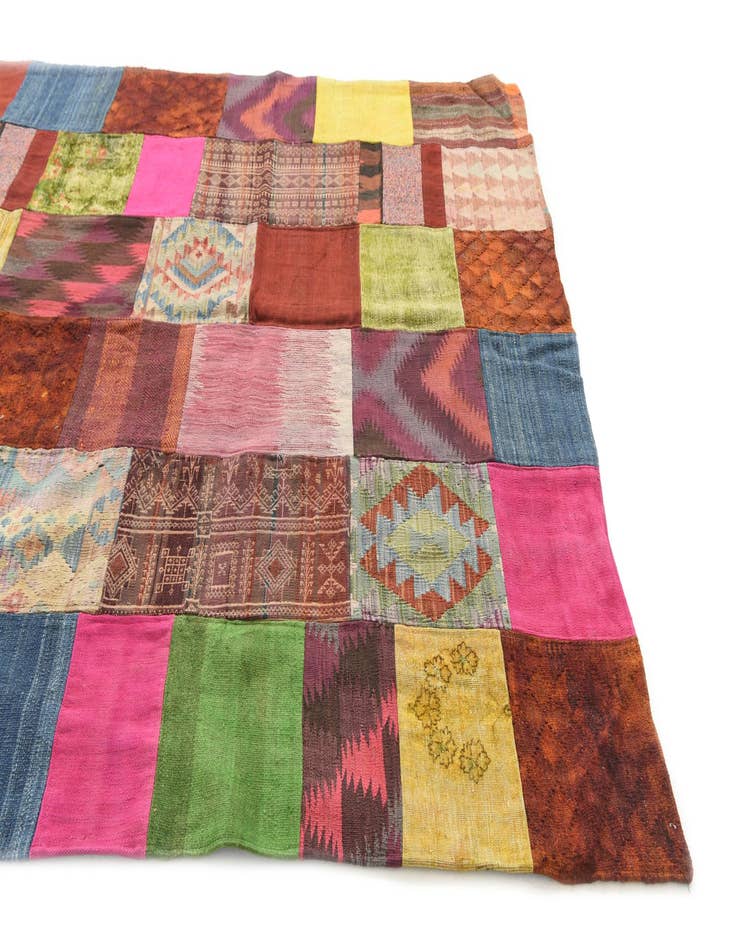 Detail image of 6' 6 x 9' 10 Hand Woven Kilim Patchwork Wool Rug
