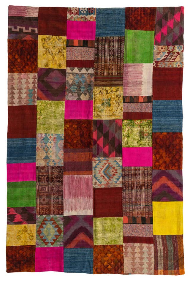 Detail image of 6' 6 x 9' 10 Hand Woven Kilim Patchwork Wool Rug