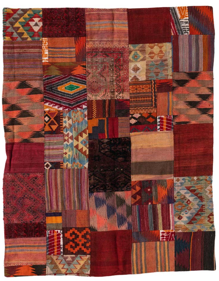Detail image of 4' x 6' Hand Woven Kilim Patchwork Wool Rug
