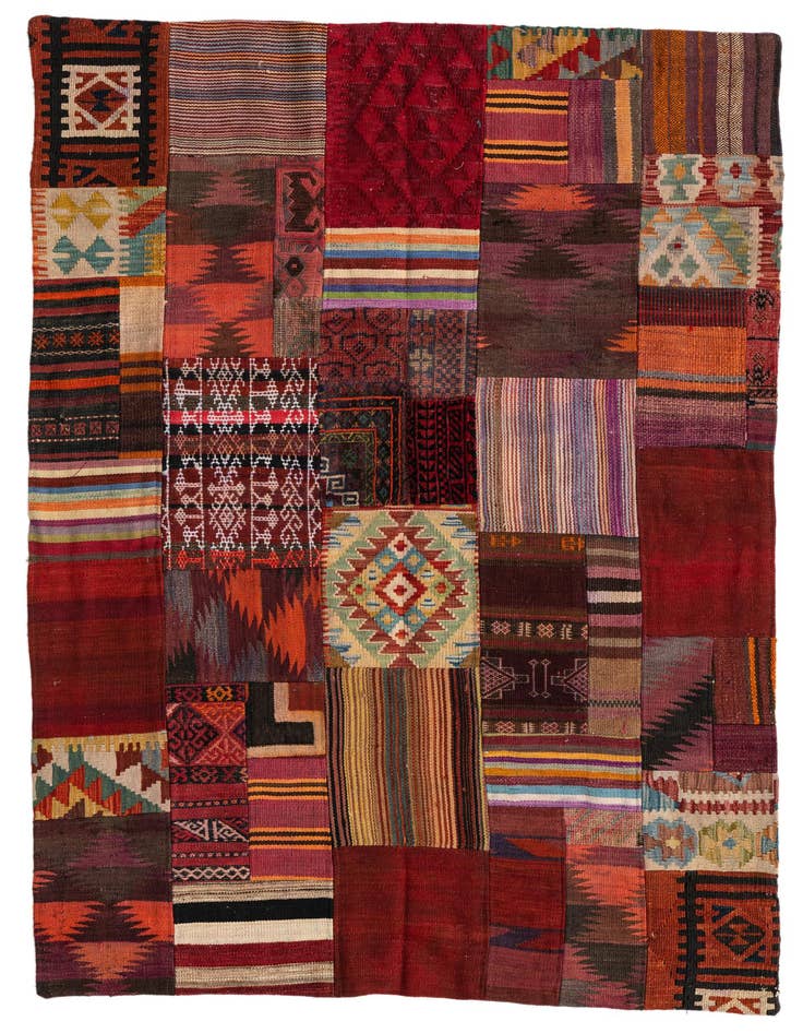 Detail image of 4' 2 x 5' 10 Hand Woven Kilim Patchwork Wool Rug