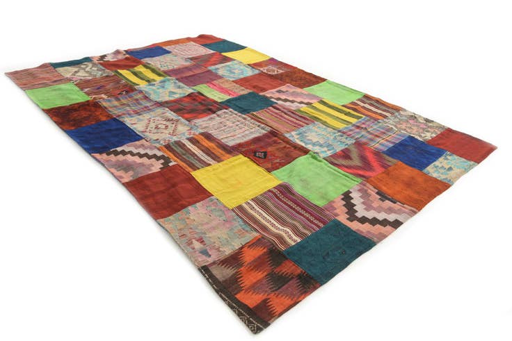 Detail image of 6' 7 x 9' 10 Hand Woven Kilim Patchwork Wool Rug