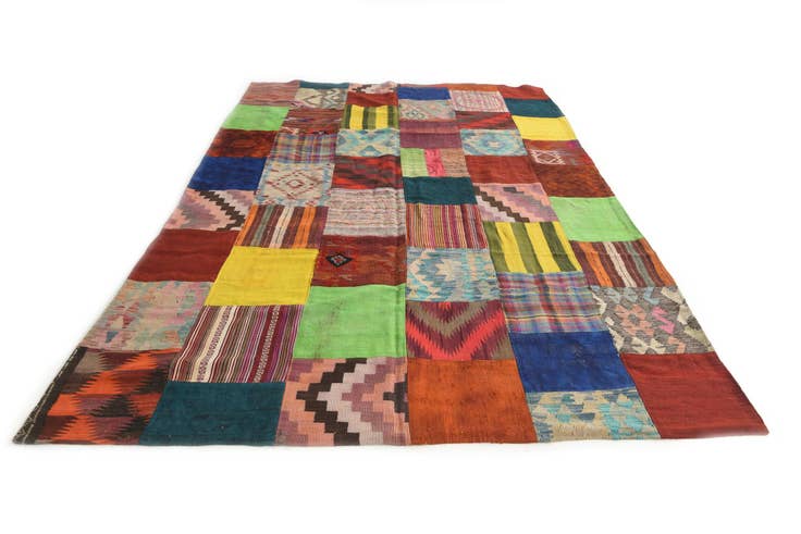 Detail image of 6' 7 x 9' 10 Hand Woven Kilim Patchwork Wool Rug