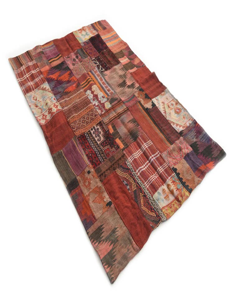 Detail image of 4' 2 x 6'  Hand Woven Kilim Patchwork Wool Rug