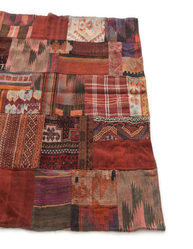 Detail image of 4' 2 x 6'  Hand Woven Kilim Patchwork Wool Rug