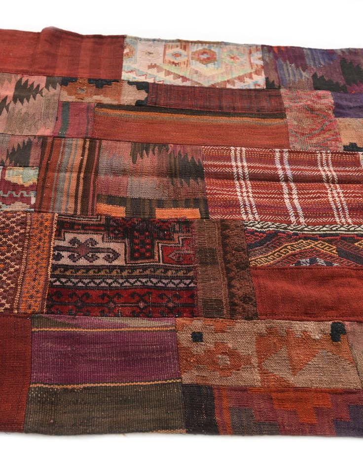 Detail image of 4' 2 x 6'  Hand Woven Kilim Patchwork Wool Rug