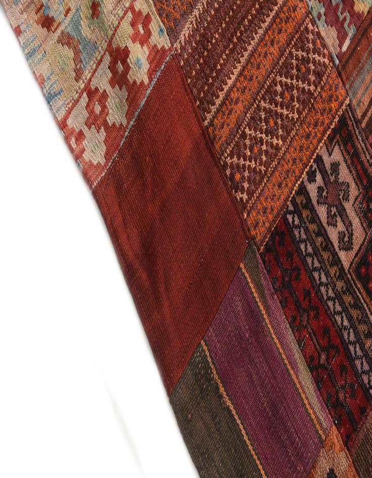 Detail image of 4' 2 x 6'  Hand Woven Kilim Patchwork Wool Rug