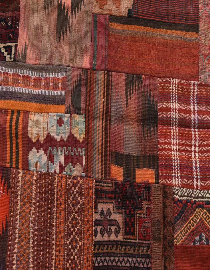 Detail image of 4' 2 x 6'  Hand Woven Kilim Patchwork Wool Rug