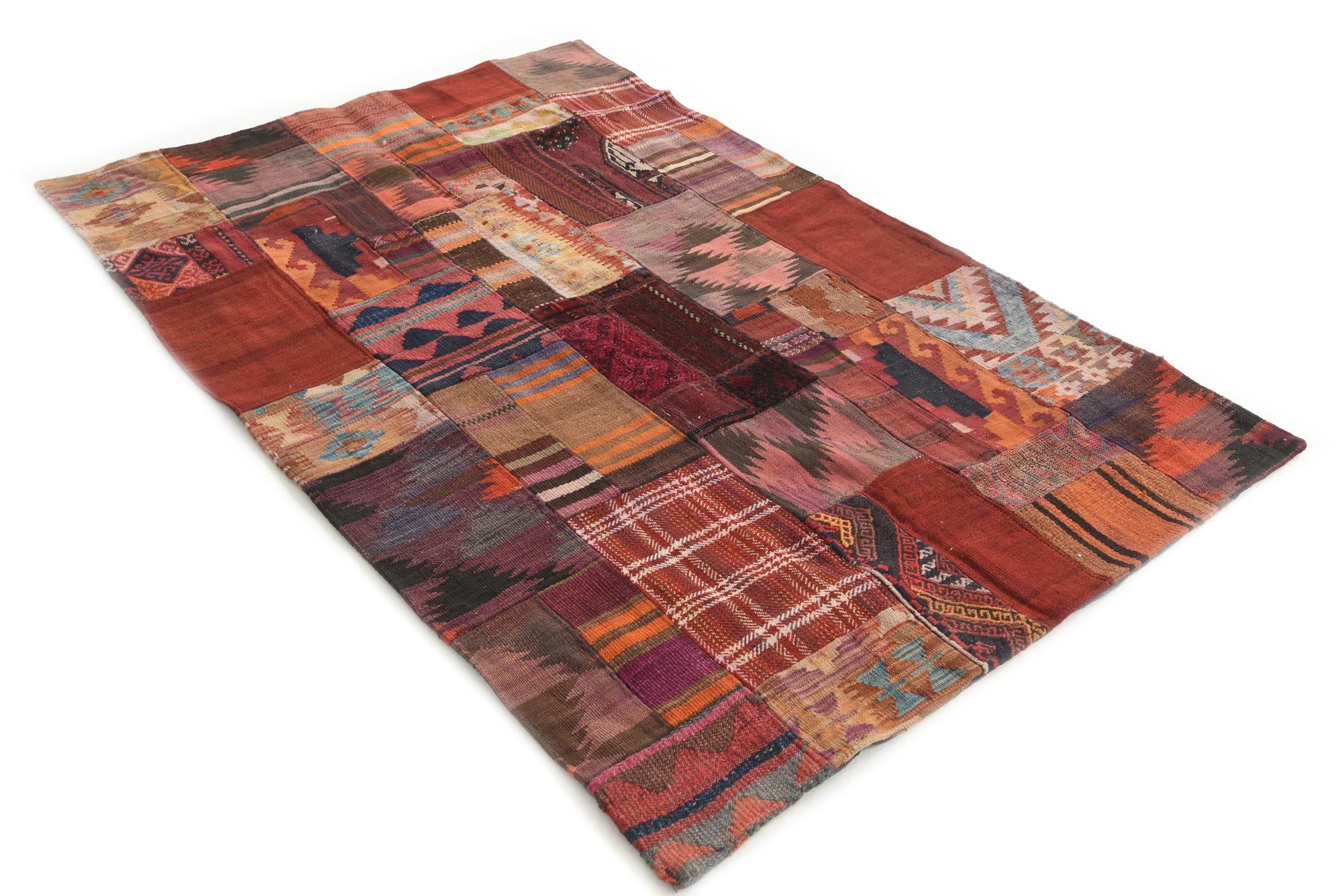 4' x 6' Hand Woven Kilim Patchwork Wool Rug