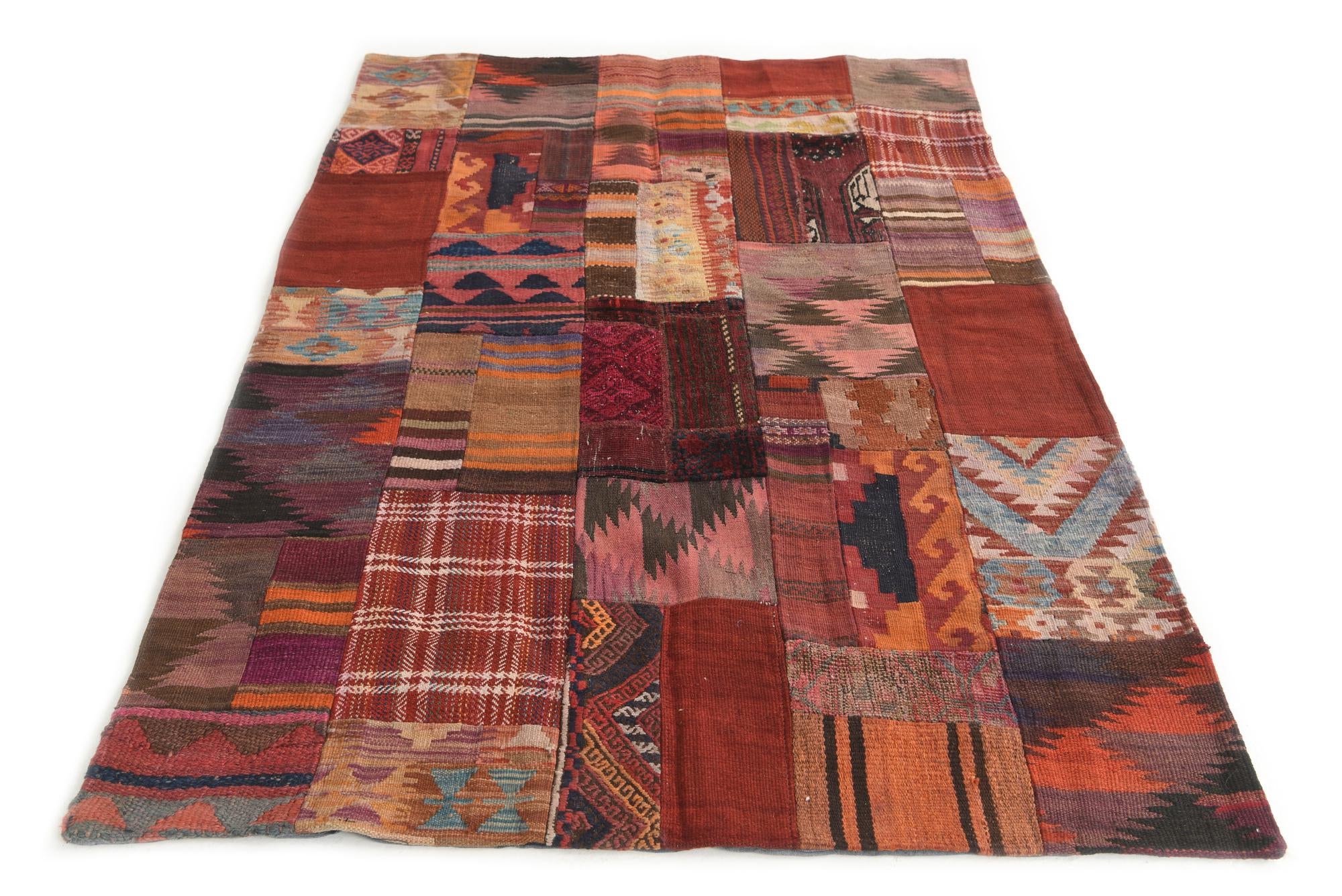4' x 6' Hand Woven Kilim Patchwork Wool Rug